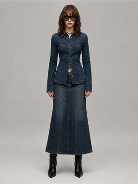 Rare Vintage Y2K Western Miss Sixty Dark Blue Denim Button-Front Shirt